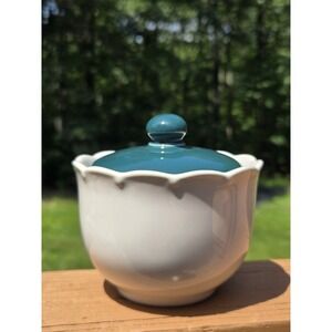 Vintage Dansk Covered Sugar Bowl Dark Teal Lid Miss Match EUC Scalloped Edge